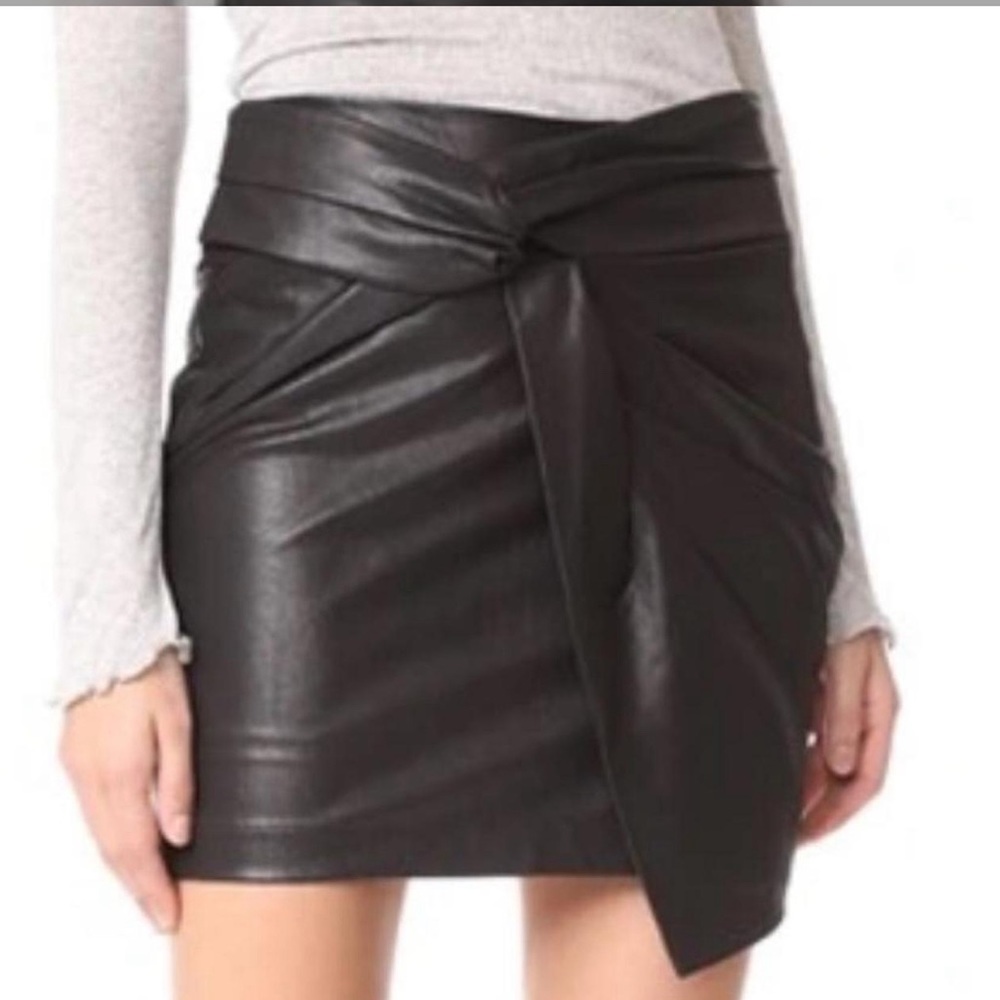 Ella Moss Twist-front Faux Leather Skirt in black